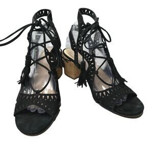 Marc Fisher Womens 9M Remone Ghillie Caged Lace Sandals Chunky Heels Black